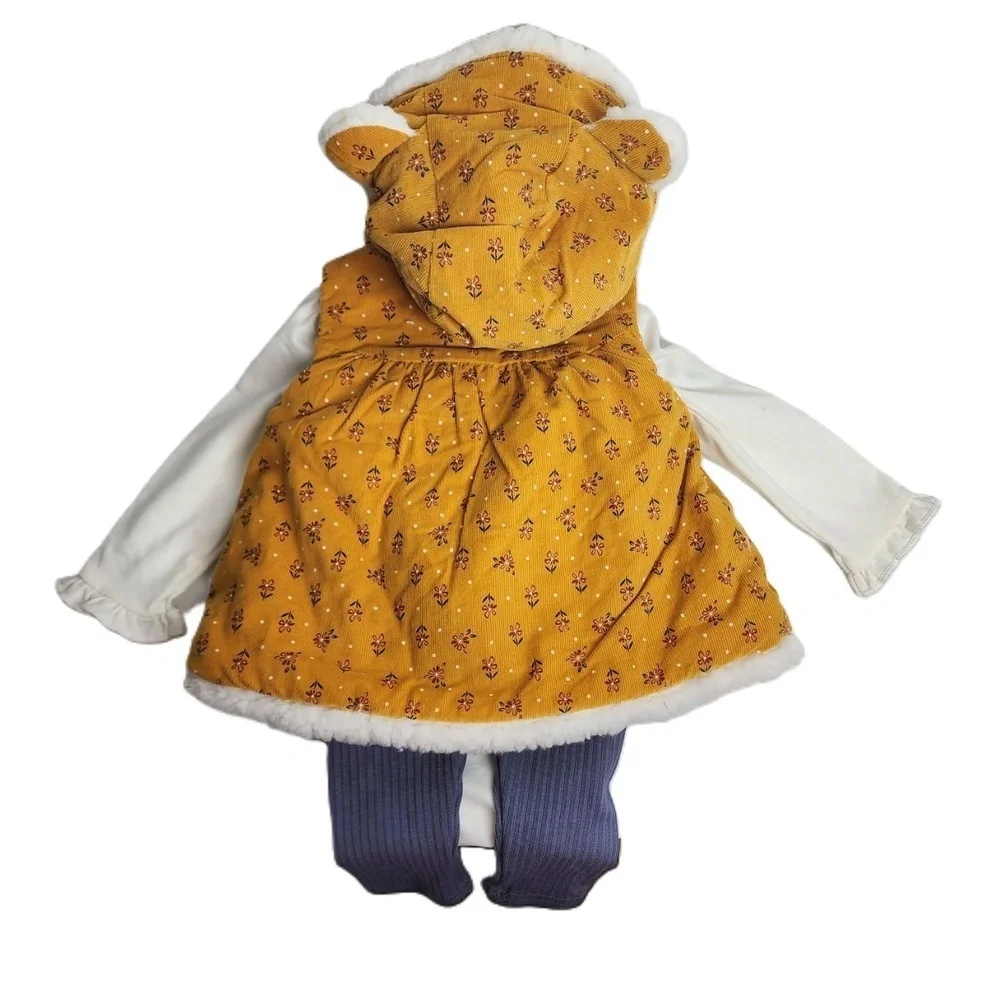 NWT Catherine‎ Malandrino Floral Faux Fur Lined Corduroy 3 Piece Set Size 6M